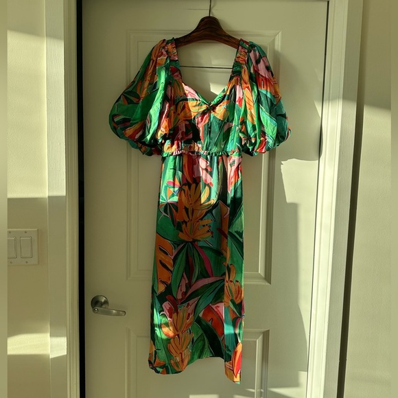 Farm Rio Multicolor Banana Foliage Puff Sleeve Midi Dress - Picture 8 of 12